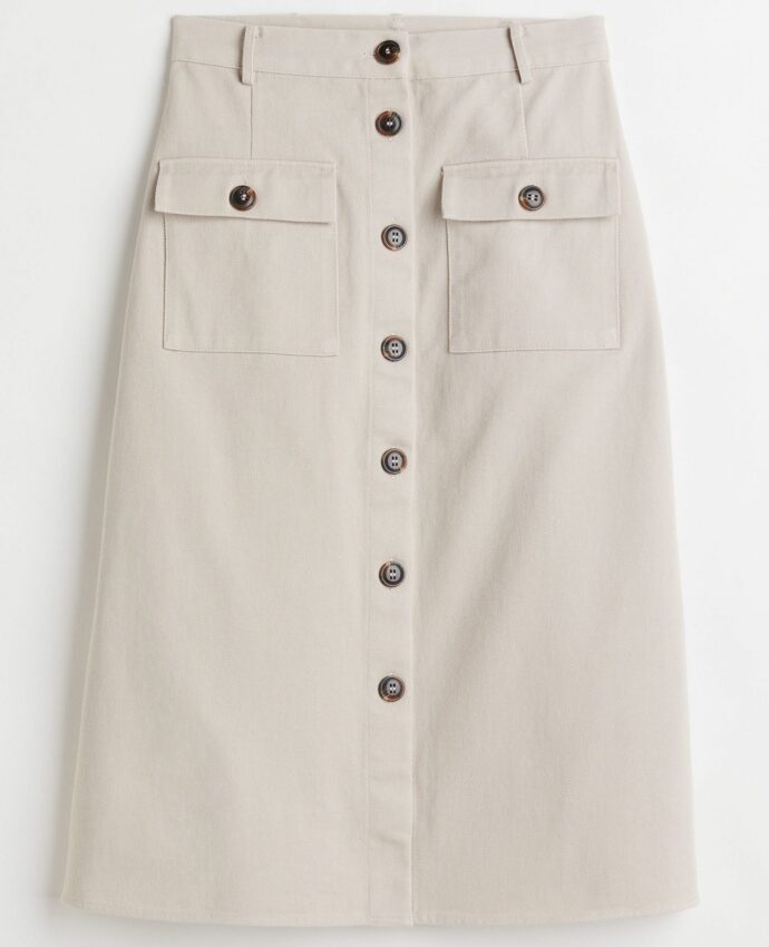 Calf-length twill skirt